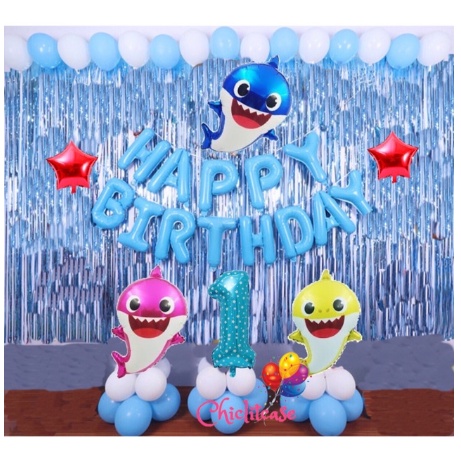 Set paket balon ultah anak shark birthday premium ulang tahun
