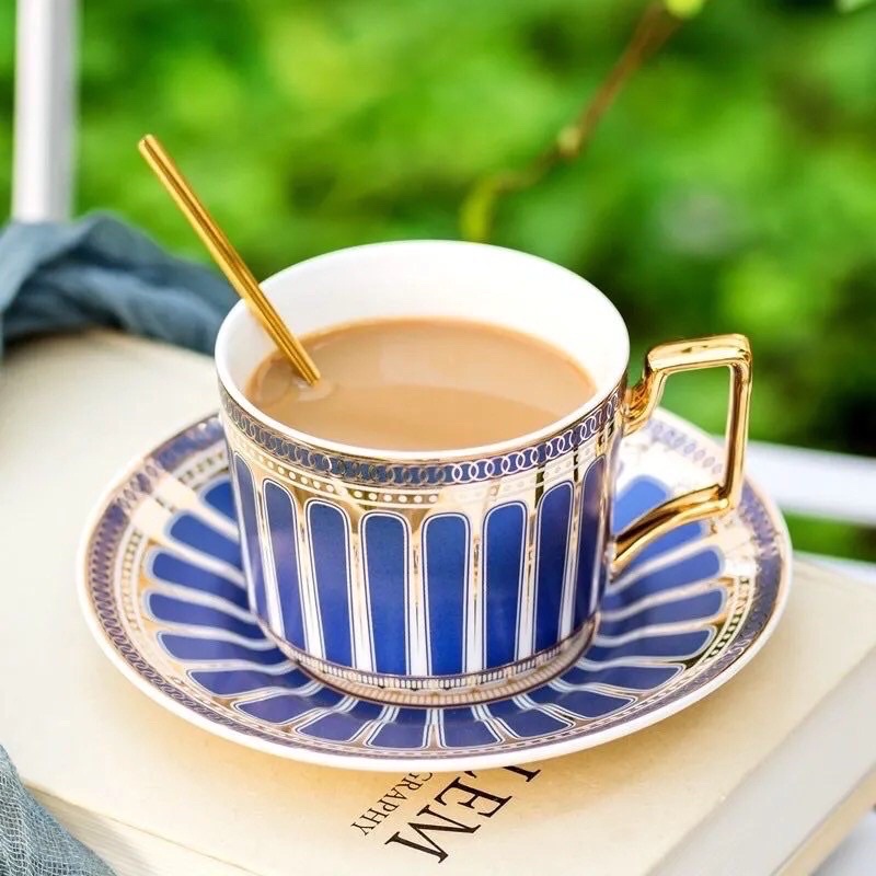 Cangkir set/Cangkir Kopi Teh English Style Mewah (Lengkap Tutup sendok box tiffany)