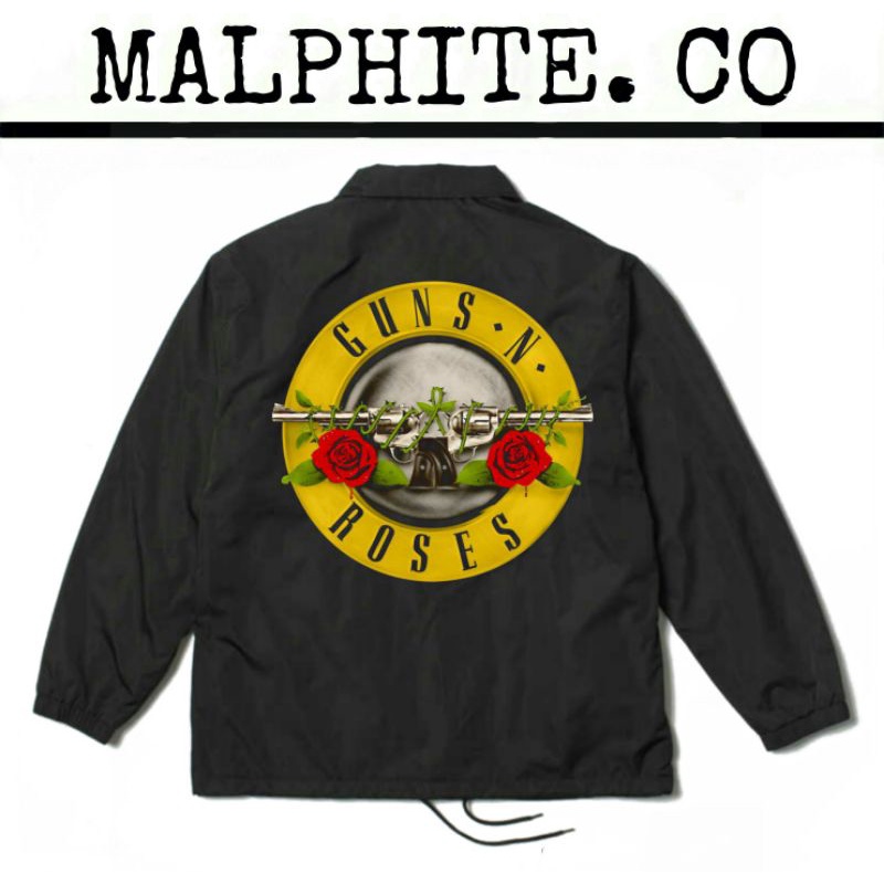 Coach Jacket GNR Guns N Roses Windbreaker Motif Logo Band Musik Merch Metal Punk Rock And Roll Hitam