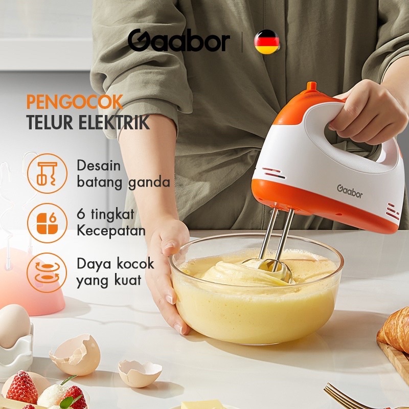 Gabor Hand Mixer 100 Watt Pengocok Telor Pengaduk Adonan 6 Mode Stainless Steel Serbaguna