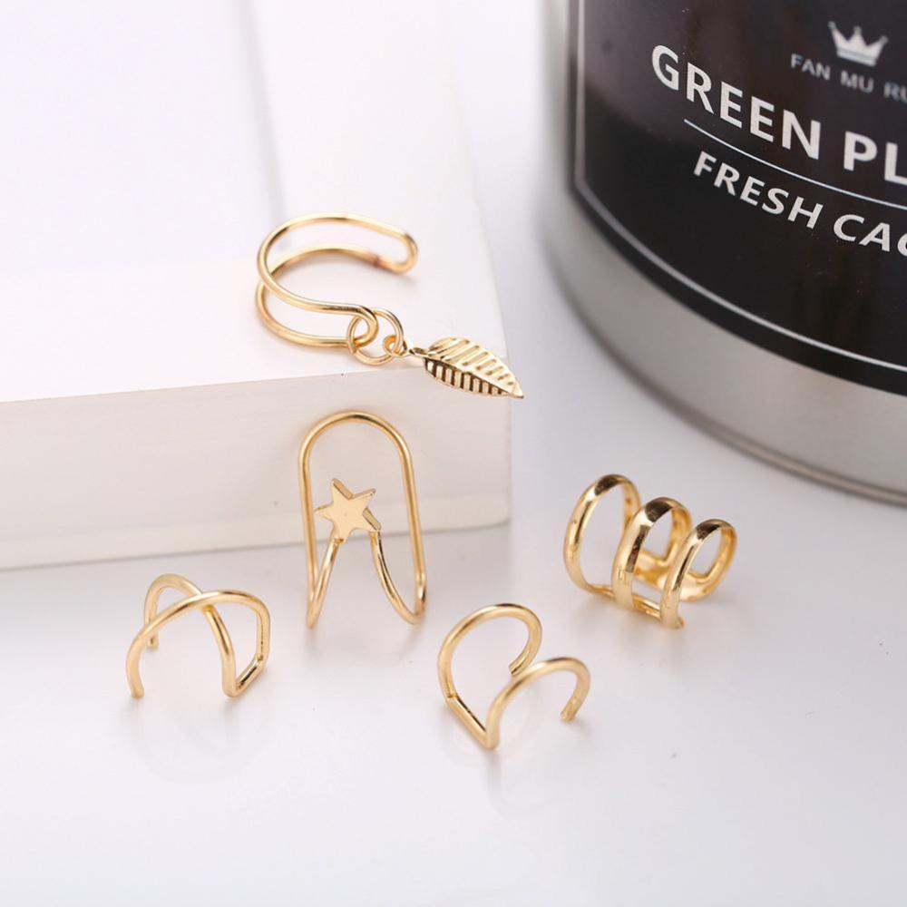 Timekey 5Pcs / Set Anting Klip Tanpa Tindik Desain Hollow Kreatif Untuk Wanita A4K6