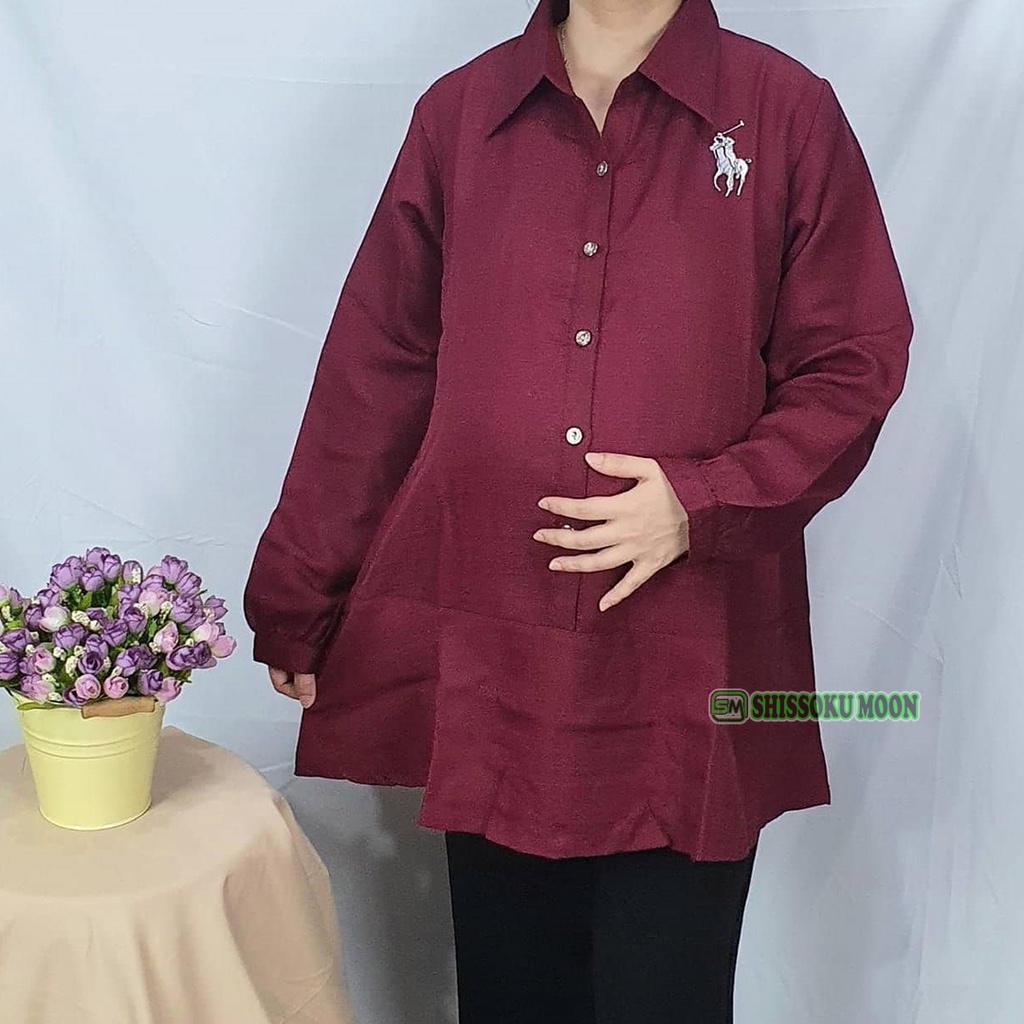 Baju Kemeja Hamil Menyusui Lengan Panjang Bahan Katun Rami