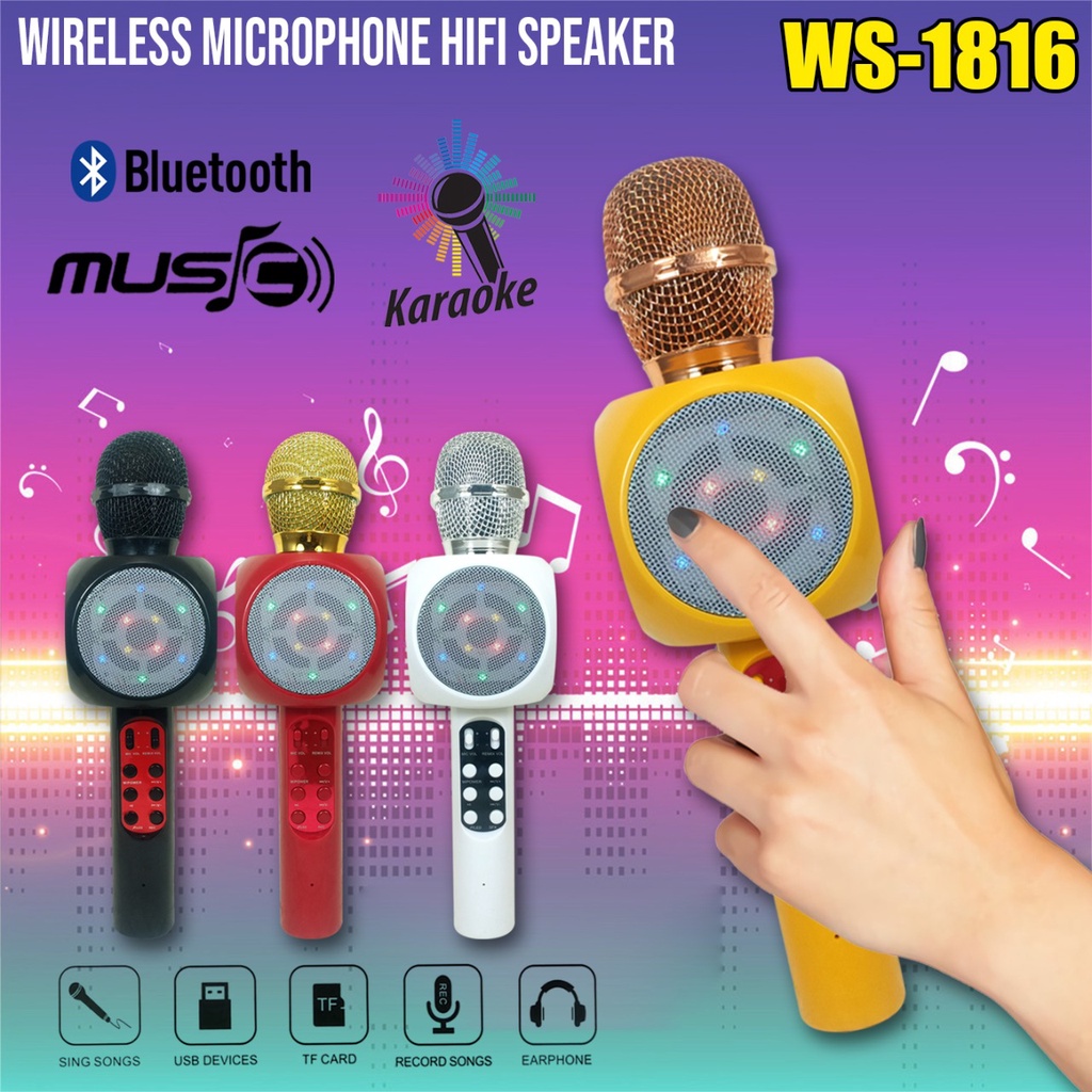 Mic Smule KTV Karaoke MP4 Microphone Wireless Portable Bluetooth LED WSTER WS1816 , WS-1816