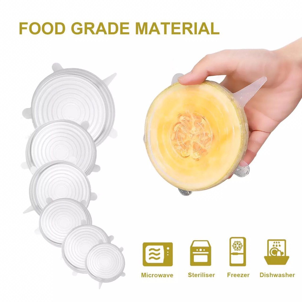 6in1 Silicone Food Cover Stertch Bowl Lid Silikon Penutup Makan