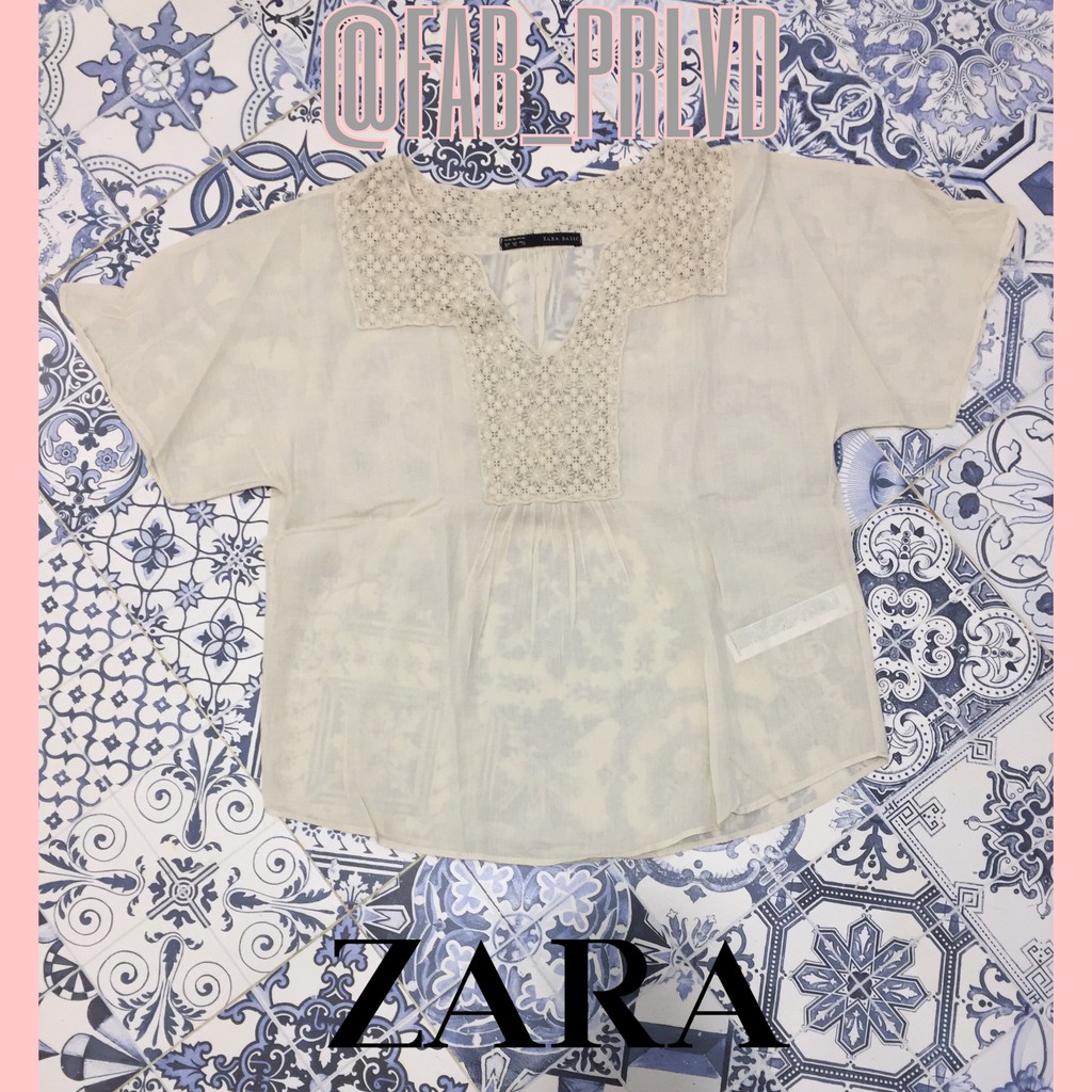 Blouse Zara Katun Cream Bordir Embroidery (SECOND/PRELOVED)