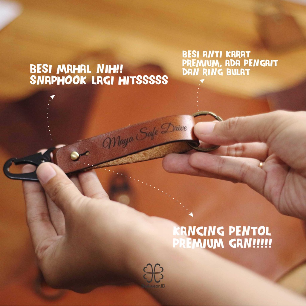 Gantungan Kunci Kulit Asli Leather Key Chain Snaphook Carabiner Free Tulis Nama