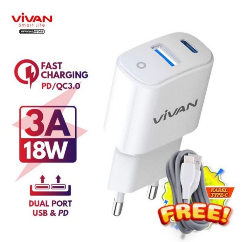 A_   ADAPTOR CHARGER vivan quick charge power super. QC 3.0 + Power delivery