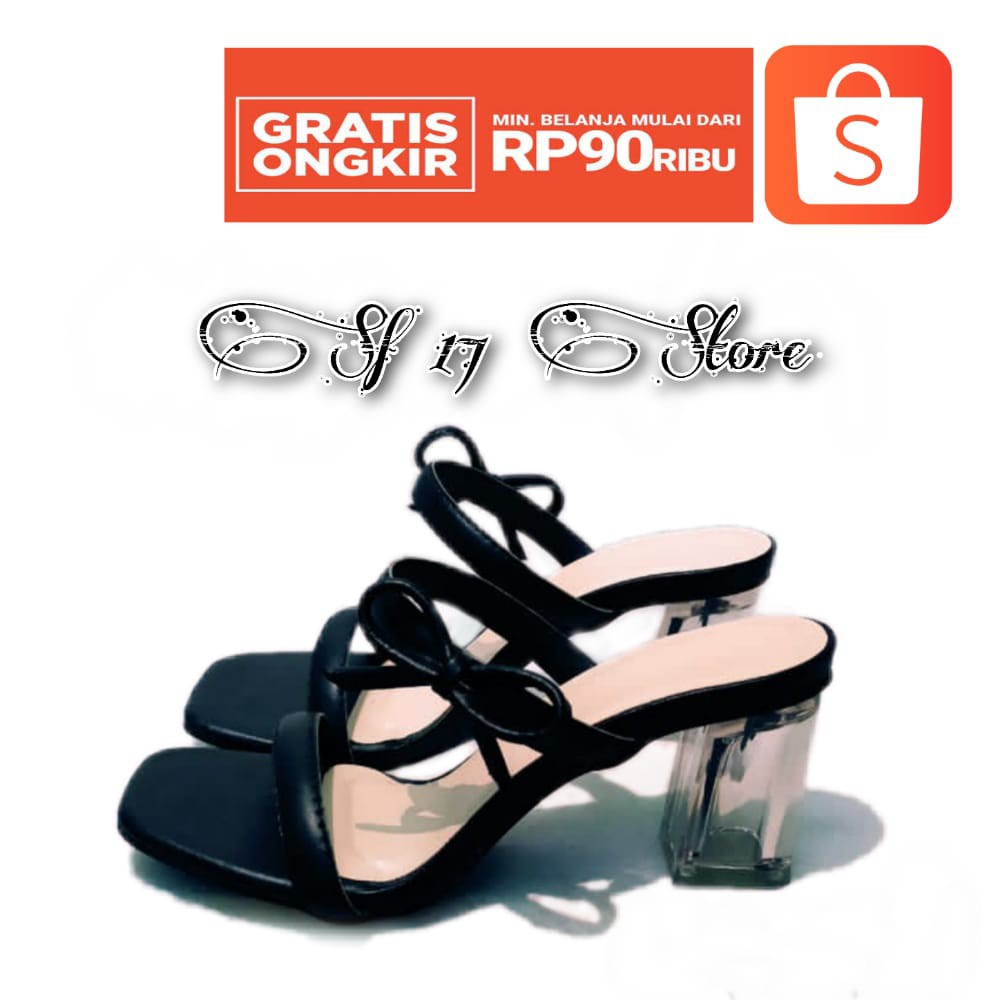 COD-IN  SANDAL WANITA HAK HEEL / HAK KACA 7 CM TEBAL /DEWASA REMAJA HAK TINGGI MOTIV PITA TALI