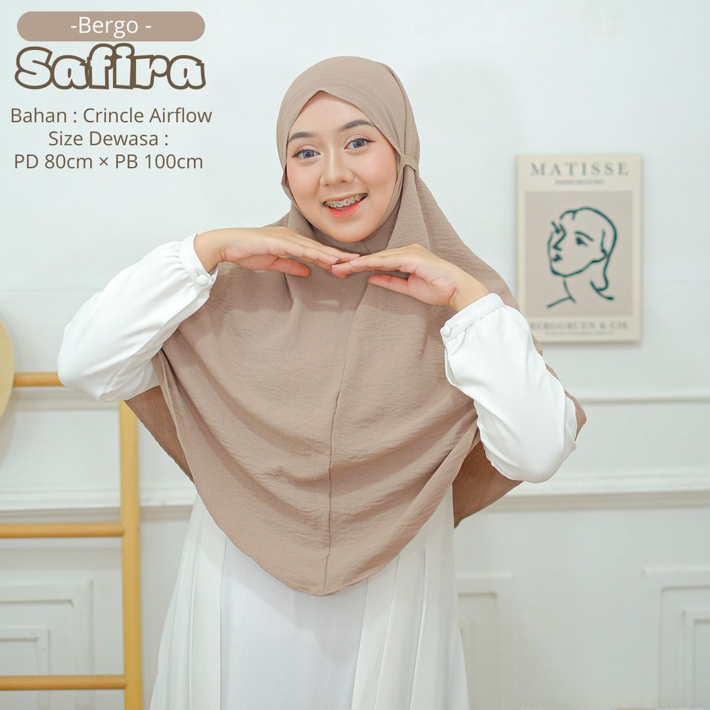 Bergo Safira Dewasa/Jilbab Bergo Maryam /Hijab Tali Instan/Khimar Dewasa/ Bahan Airflow (ORI) Non Pad/Nyaman dipakai