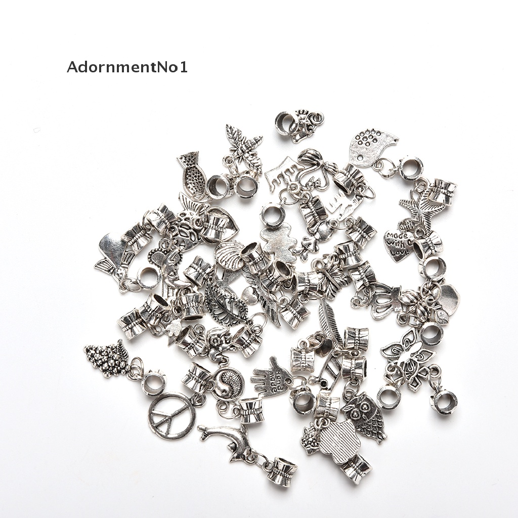 (AdornmentNo1) 40pcs / Lot Manik-Manik Tibet Warna Silver Gaya Eropa Untuk Gelang Rantai