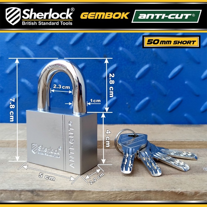 Gembok Original Sherlock Tools ANTI CUT 50 mm Pendek