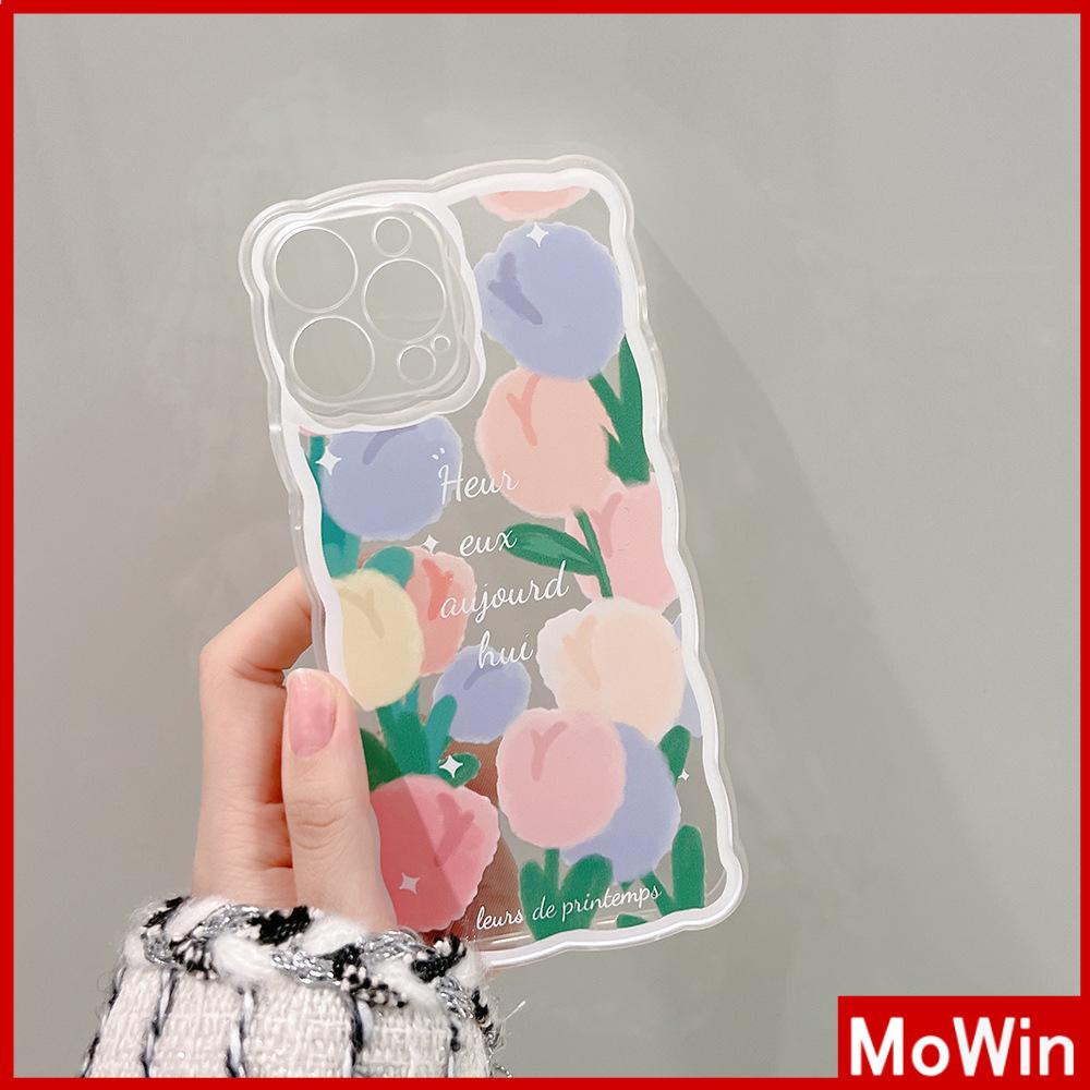 iPhone Case Silicone Soft Case Clear Case Wave Non-Slip Shockproof Camera Full Coverage Protection Tulip Flower For iPhone 13 Pro Max iPhone 12 Pro Max iPhone 11 iPhone 7 Plus