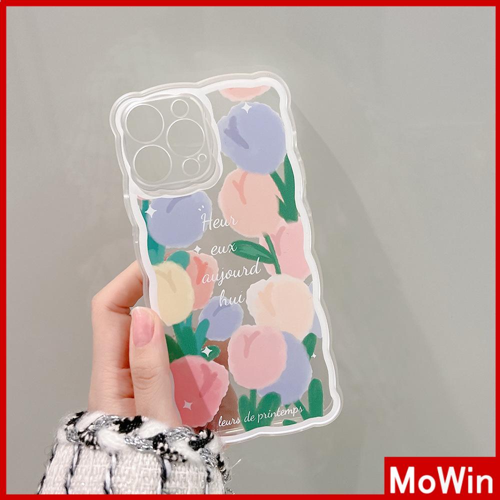 iPhone Case Silicone Soft Case Clear Case Wave Non-Slip Shockproof Camera Full Coverage Protection Tulip Flower For iPhone 13 Pro Max iPhone 12 Pro Max iPhone 11 iPhone 7 Plus