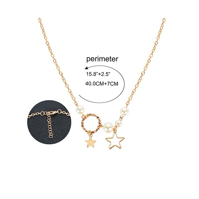 LRC Kalung Fashion Gold Imitation Pearl Pentagram Hollow Necklace F71759