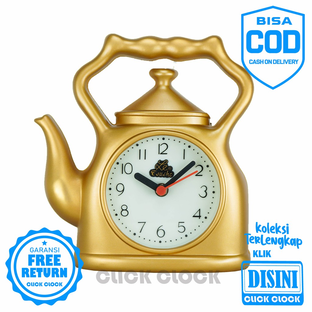 Jam Dinding Unik Bentuk Teko Warna Gold Lucu Hiasan Jam Dinding Unik Bentuk Teko Warna Gold Lucu Hiasan