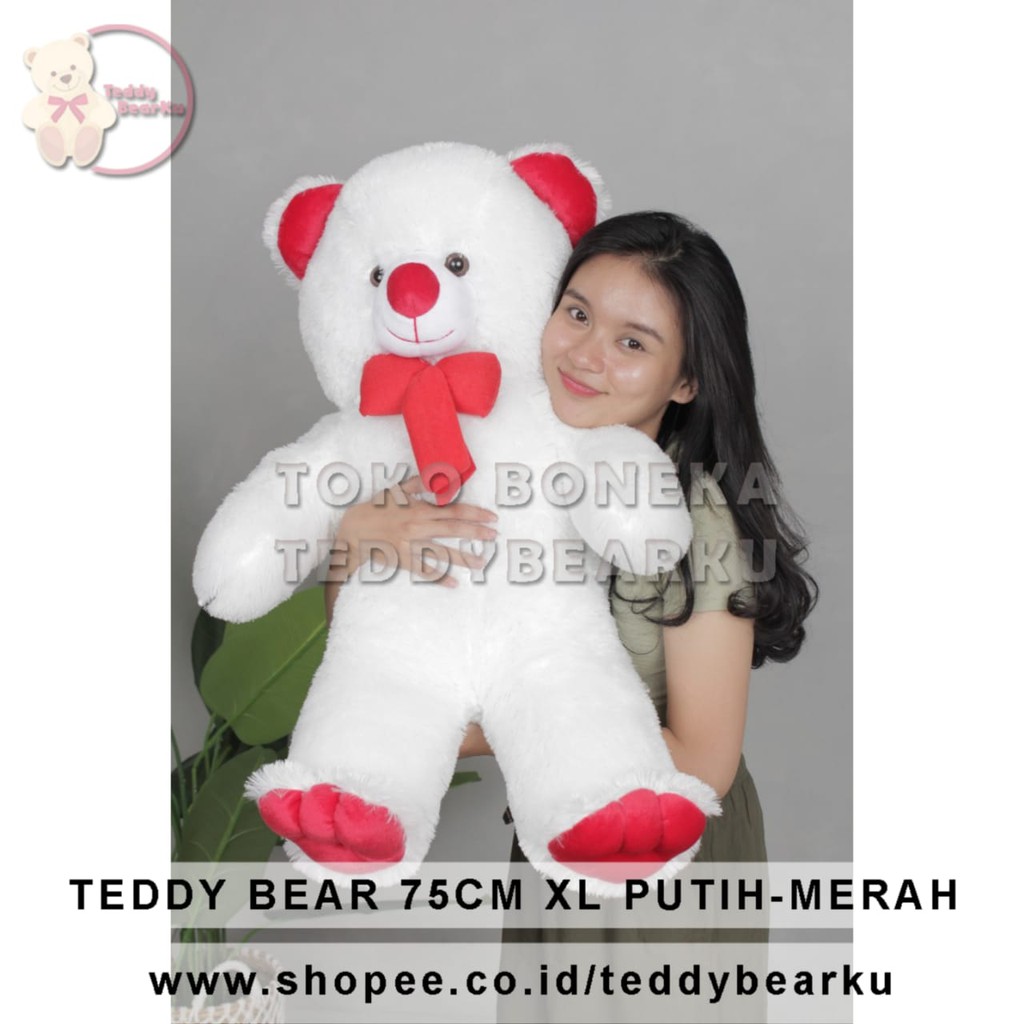 Boneka Teddy Bear Putih Merah 80CM JUMBO Khas Bandung