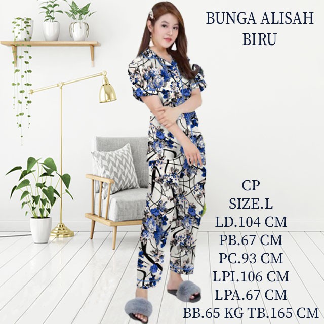 ISANNY PIYAMA SET CP SIZE.L/PIYAMA BUNGA AKAR CP/BAJU TIDUR/PIYAMA DEWASA/SIZE L/READY STOK