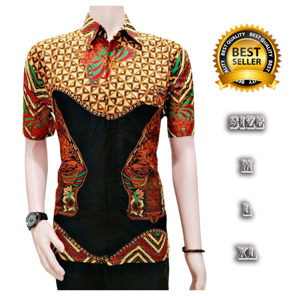hem batik wayang - kemeja pendek cowok - baju cowok batik - batik cowok
