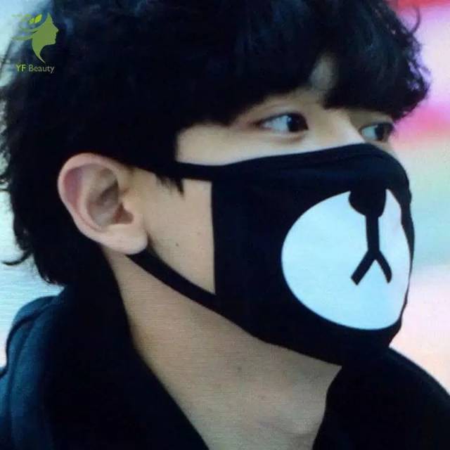 Masker Mulut Kain Hitam Artis Korea KPOP Masker Mulut Beruang Panda Bearl - Anti Debu dan Polusi