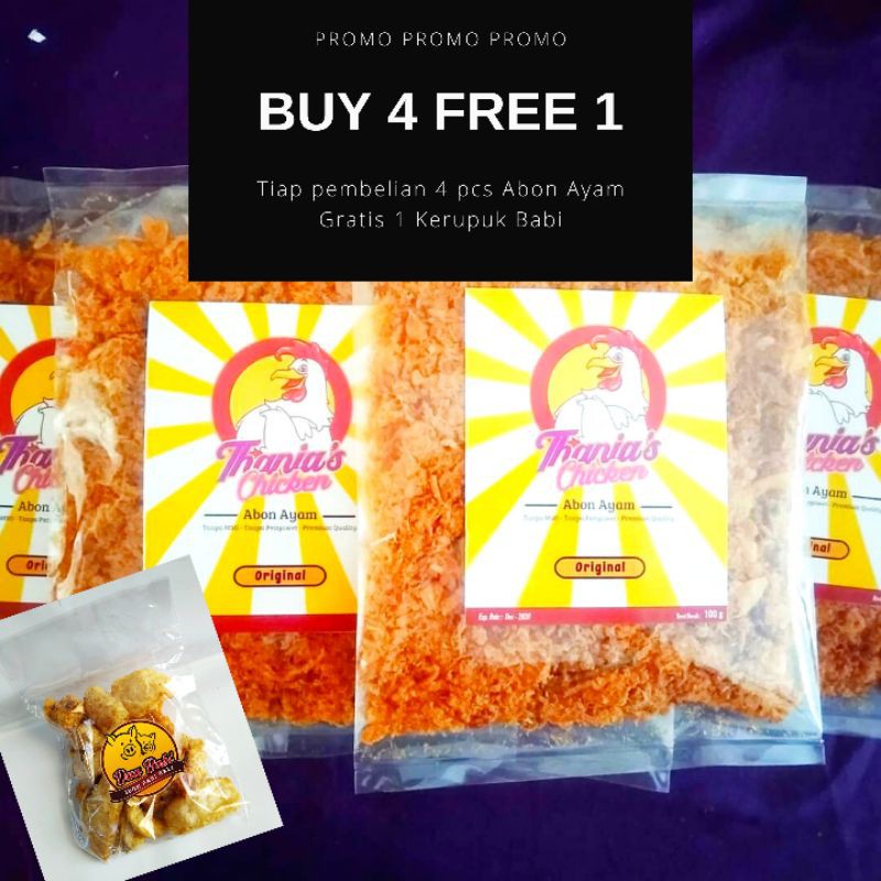 

[MURAH BELI 4 GRATIS 1] Beli 4 pack Abon Ayam Thanias Chicken GRATISS Free Gift 1 pcs Kerupuk Babi