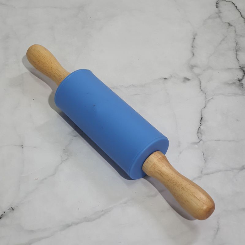 mini silicone rolling pin 22cm with wooden handle