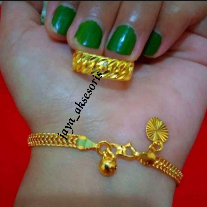 gelang titanium motip tikar free cincin coin logam asli lapis emas 24k