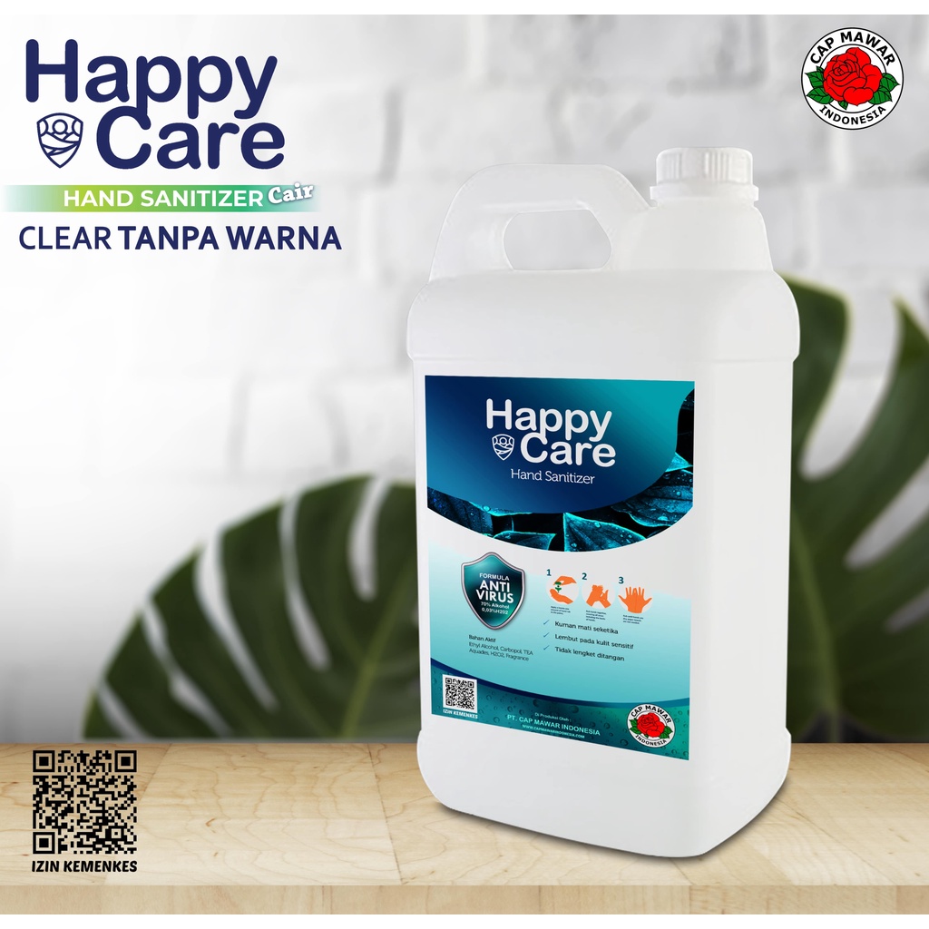 Hand Sanitizer Antiseptic Liquid Cair Clear Bening Tanpa Warna Refill 5L Happy Care IZIN KEMENKES