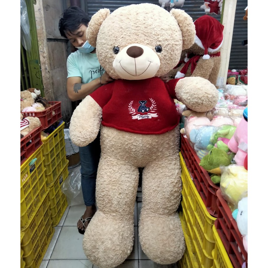 Boneka teddy bear sweater stripe jumbo giant 1,2 meter impor, teddy house impor brown hitam black