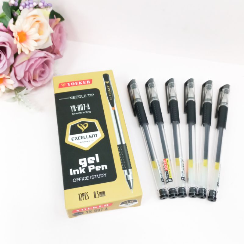 Ballpoint Yoker Yk-007-A Needle Tip Gel Ink Pen isi 12Pcs