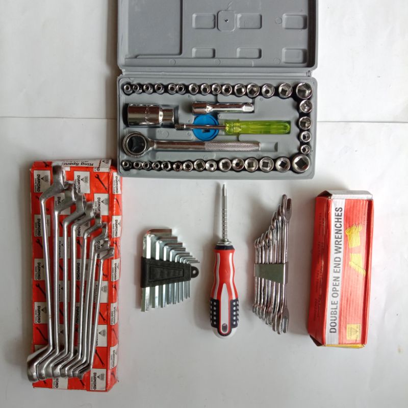 Paket Kunci Ring Diamond + Kunci Pas Set + Kunci Sok Set 40 pcs + Obeng + Kunci L