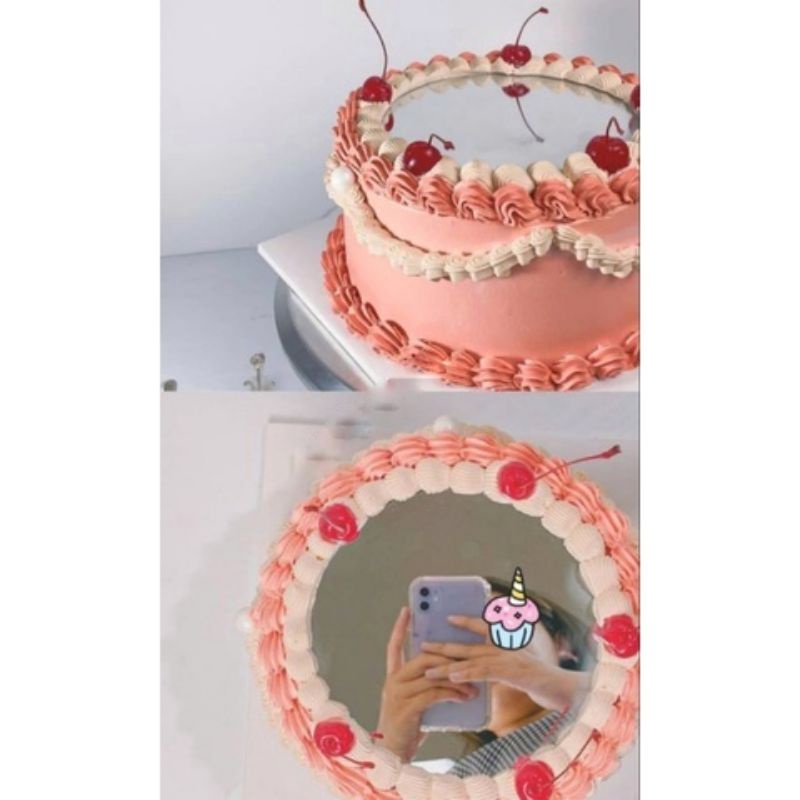 Mirror Acrylic Bulat Round / Kaca Untuk Kue Mirror Selfie Cake / Mirror Selfie Cake / Kaca Aesthetic Korea