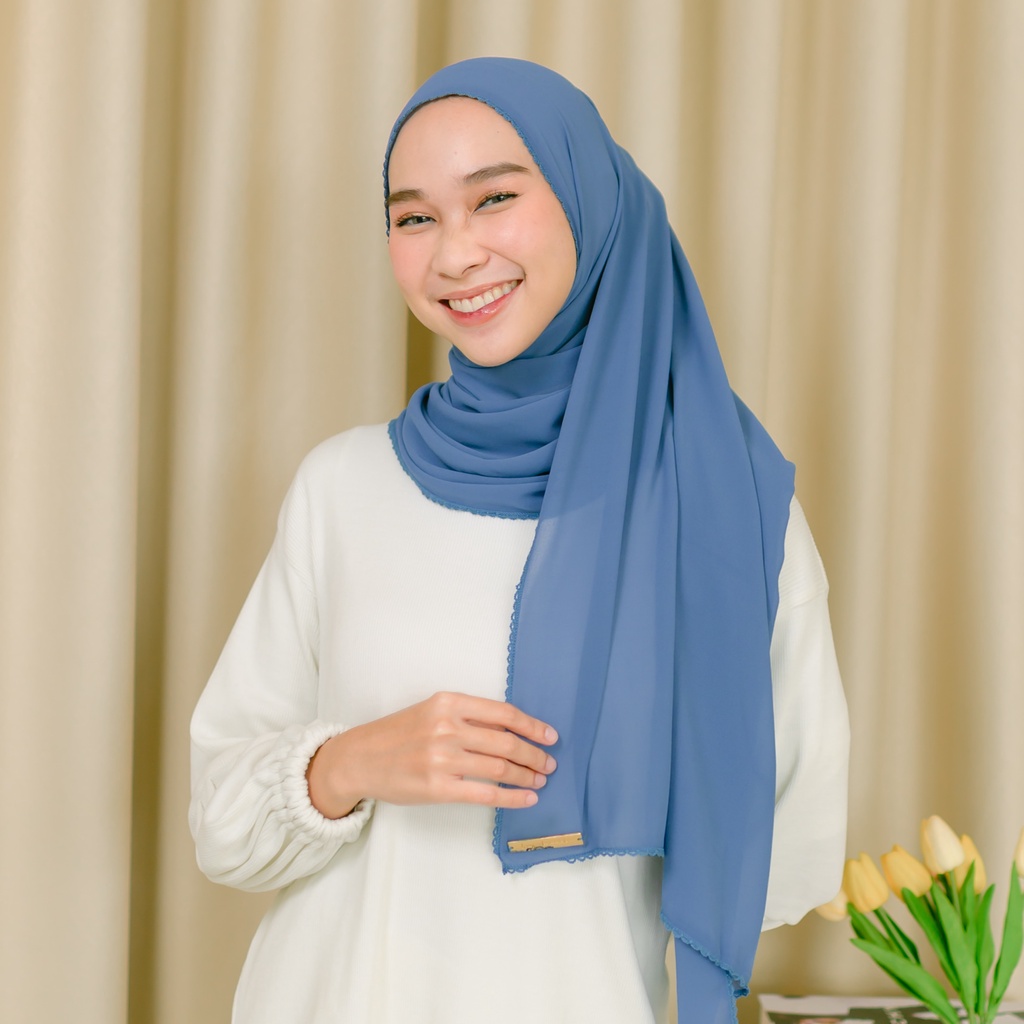 Lozy Hijab - Embroidery Signature Shawl Series 2 ( Pashmina Bordir Lozy x Hamidah )-Denim