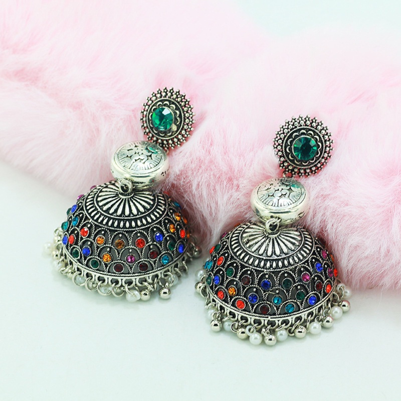 SIY  Vintage Ethnic Women's Round Silver Color Earrings Indian Tibetan Jewelry Tribe Bohemia Boho Bell Tassel Earrings