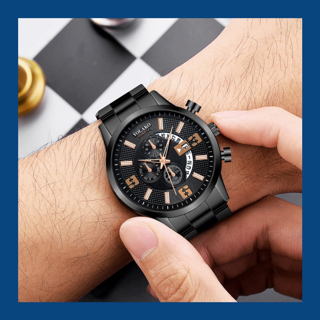 JAM TANGAN PRIA ORIGINAL BRANDED YOLAKO RANTAI HITAM LUXURY RALINHO JAM092B5 STAINLESS BESI ANTI AIR PREMIUM MURAH COWOK KEREN IMPORT ORI