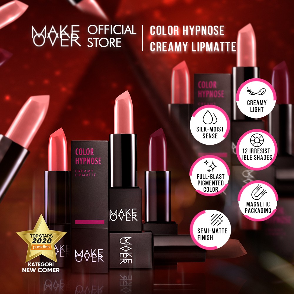 MAKE OVER Color Hypnose Creamy Lipmatte - lipstick smooth lembab ringan tahan lama base ombre nude