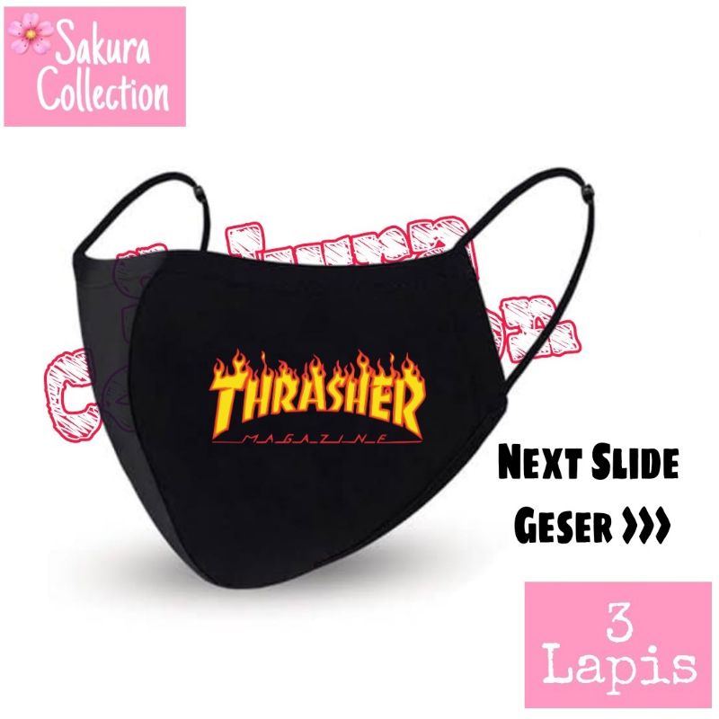 Masker THRASHER Magazine | Kain 3 ply Scuba Anak Dewasa Earloop