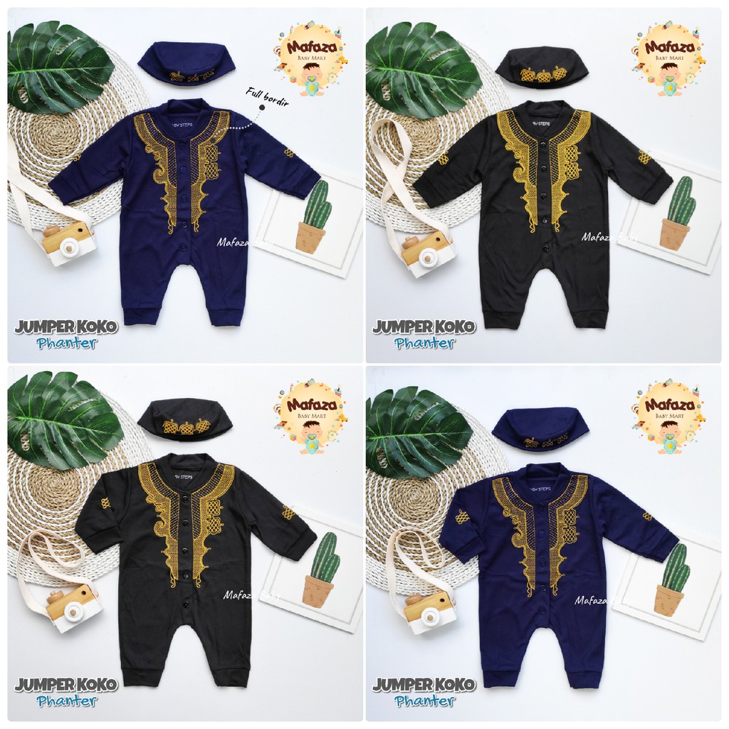 MAFAZABABY Set Jumper Romper Koko Bayi Baju Muslim Anak Bayi Laki-laki Newborn Koko Aqiqah(0-6bulan)-4