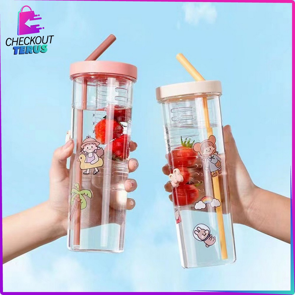 CT C476 Botol Minum Transparan 700ML Dengan Sedotan Tempat Jus Tumbler Travel Korean Portable Style BPA FREE