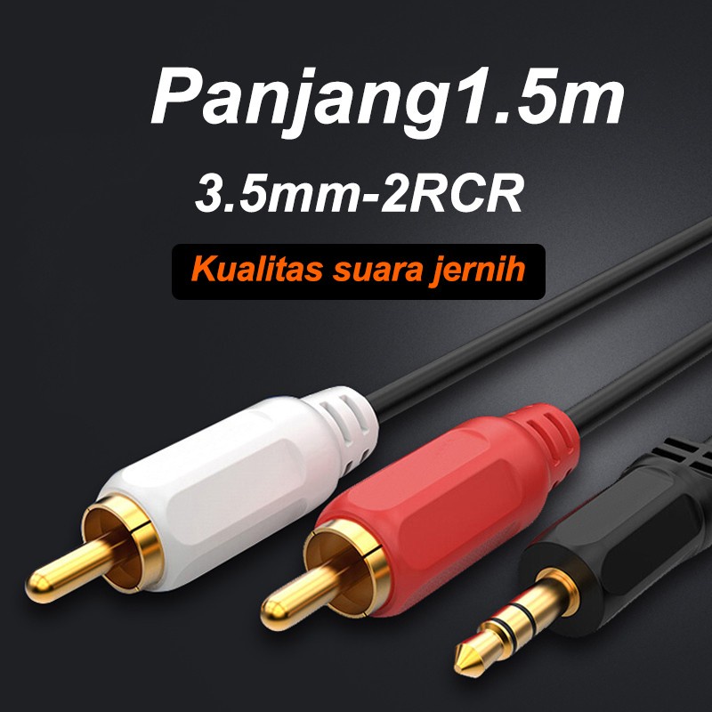 Kabel Audio RCA 1x2 jek Jack 3,5mm 1,5m AUX 1 ke 2 warna biru merah hijau kuning ungu hitam 1-2 1,5 meter