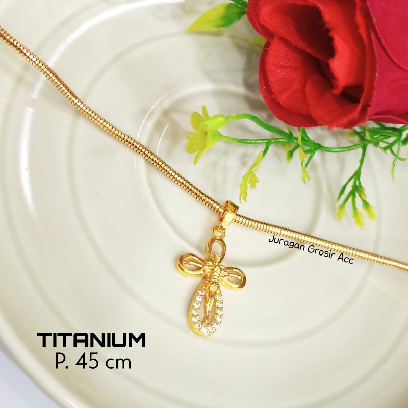 TERLARIS!! KALUNG TITANIUM SALIB KEMBANG PERHIASAN ANTI KARAT&amp;ANTI LUNTUR