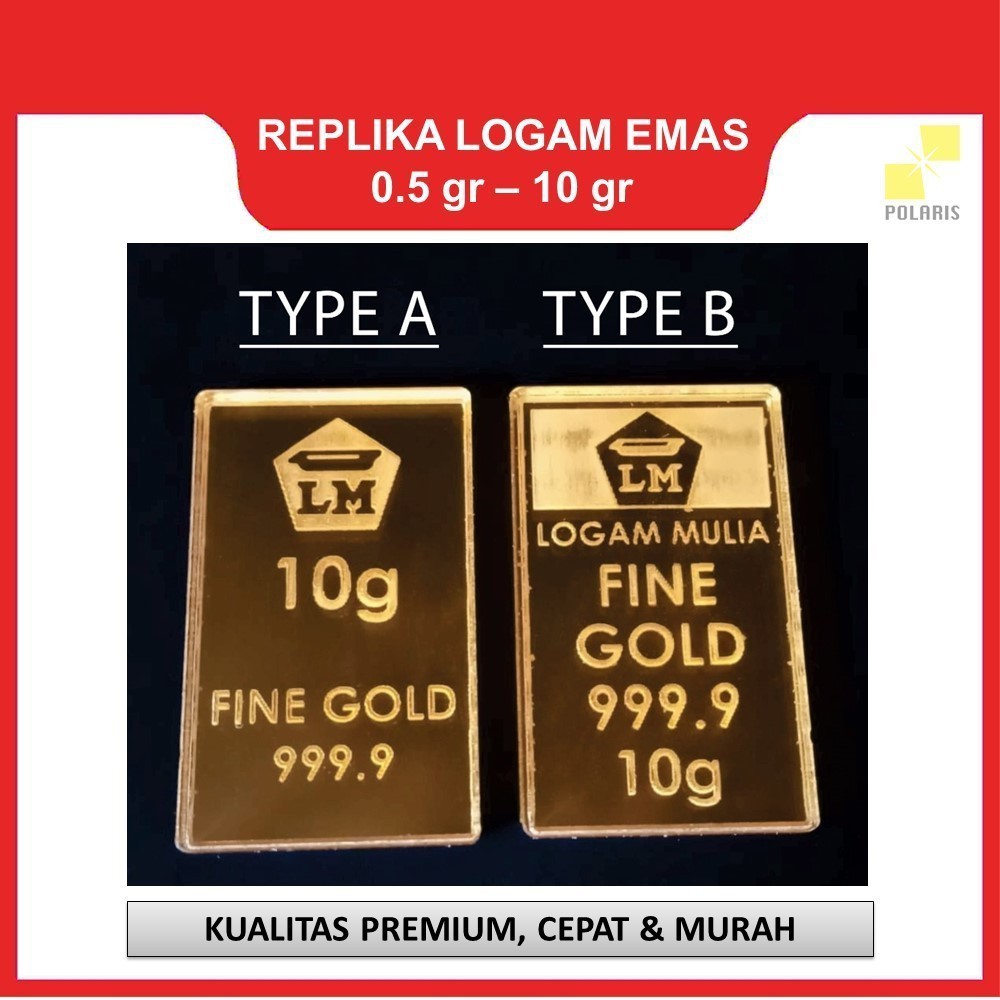 REPLIKA LOGAM EMAS LOGAM MULIA 0.5 gr - 10 gr UNTUK DEKORASI MAHAR