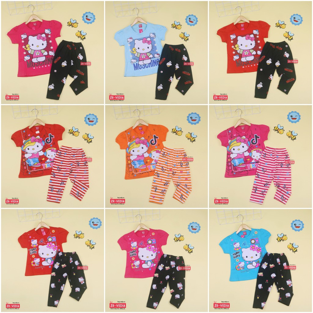 Setelan Hello Katty uk 3-4 Tahun / Baju Anak Perempuan Karakter Murah Celana Legging Panjang Import