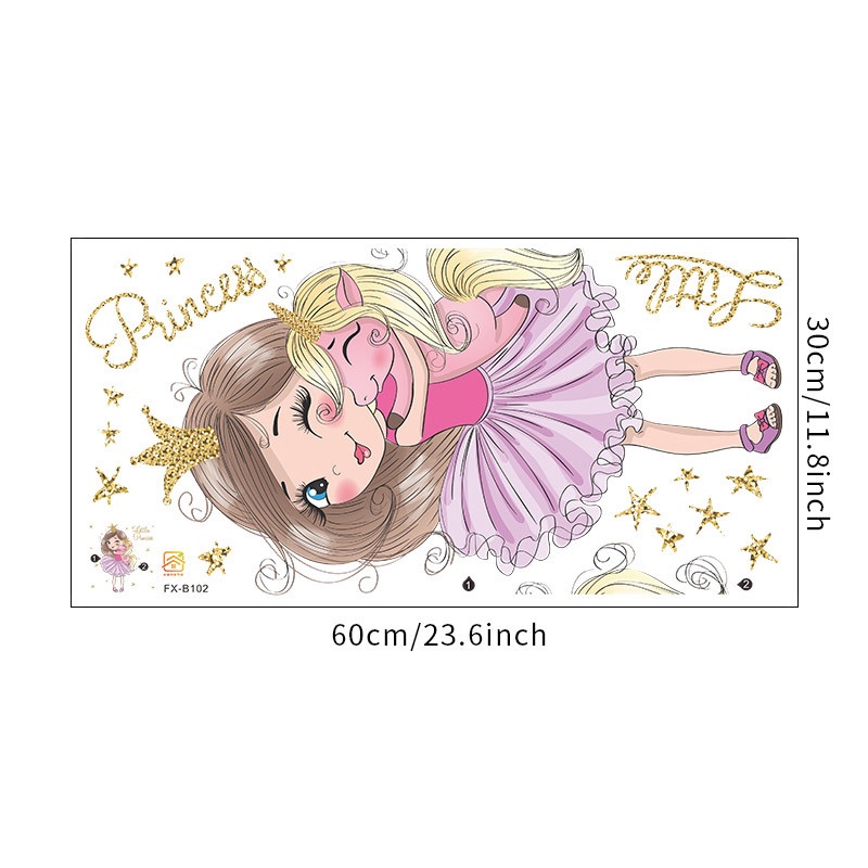 Stiker Dinding Desain Princess unicorn Untuk Kamar Tidur