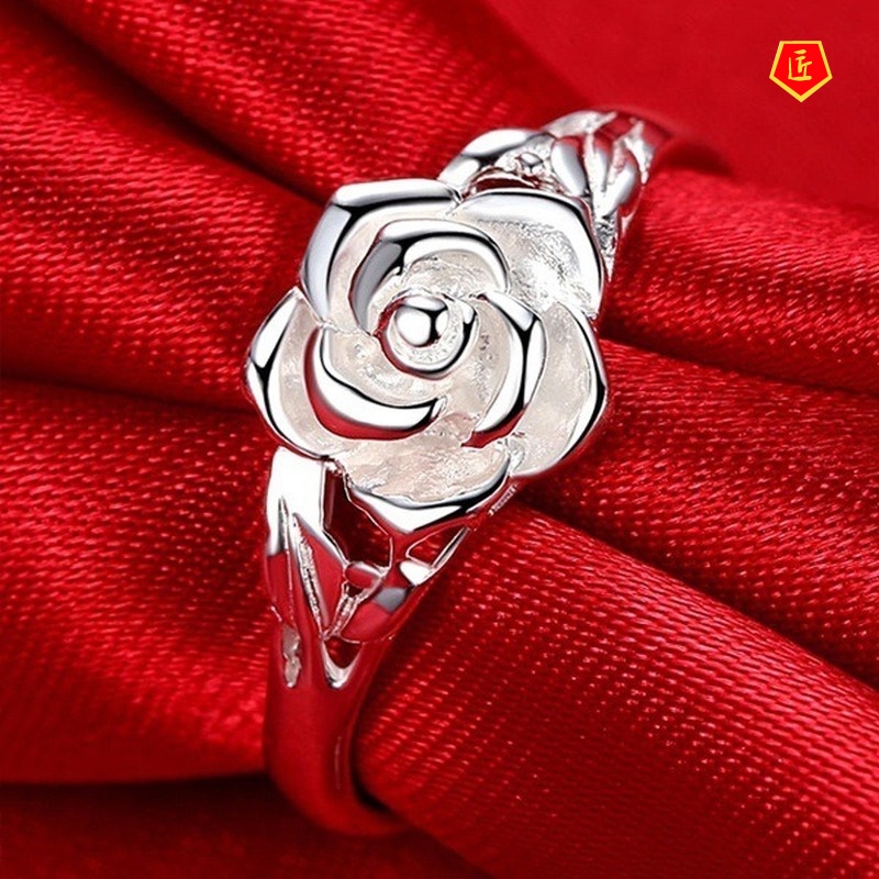 [Ready Stock]S925 Silver Rose Ring Creative Fashion