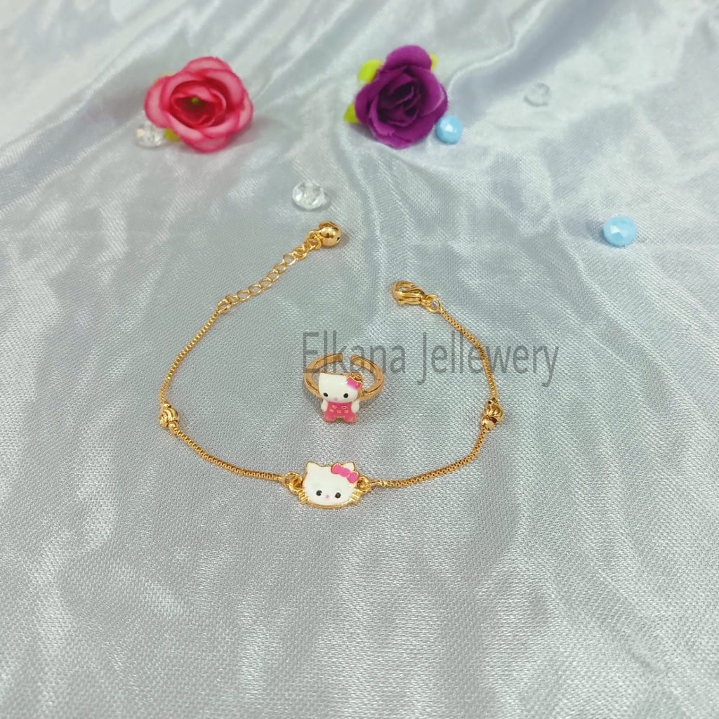 GELANG+CINCIN ANAK PLAT ITALY Perhiasan super berkelas fashion korea anti karat dan anti luntur