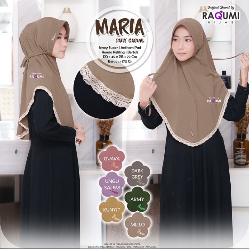 MARIA DAILY CASUAL ORIGINAL RAQUMI HIJAB INSTAN JERSEY SUPER HIJAB RENDA RAQUMI HIJAB DAILY CASUAL M