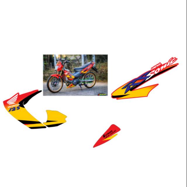 Striping sonic 125 merah kuning