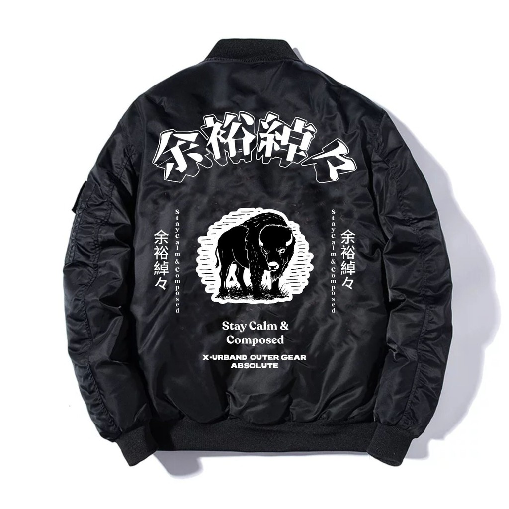 Jaket Bomber Motif Bison Hitam Japanese Style Gaya Kekinian Pria Wanita Original Bomber Sukajan Terb
