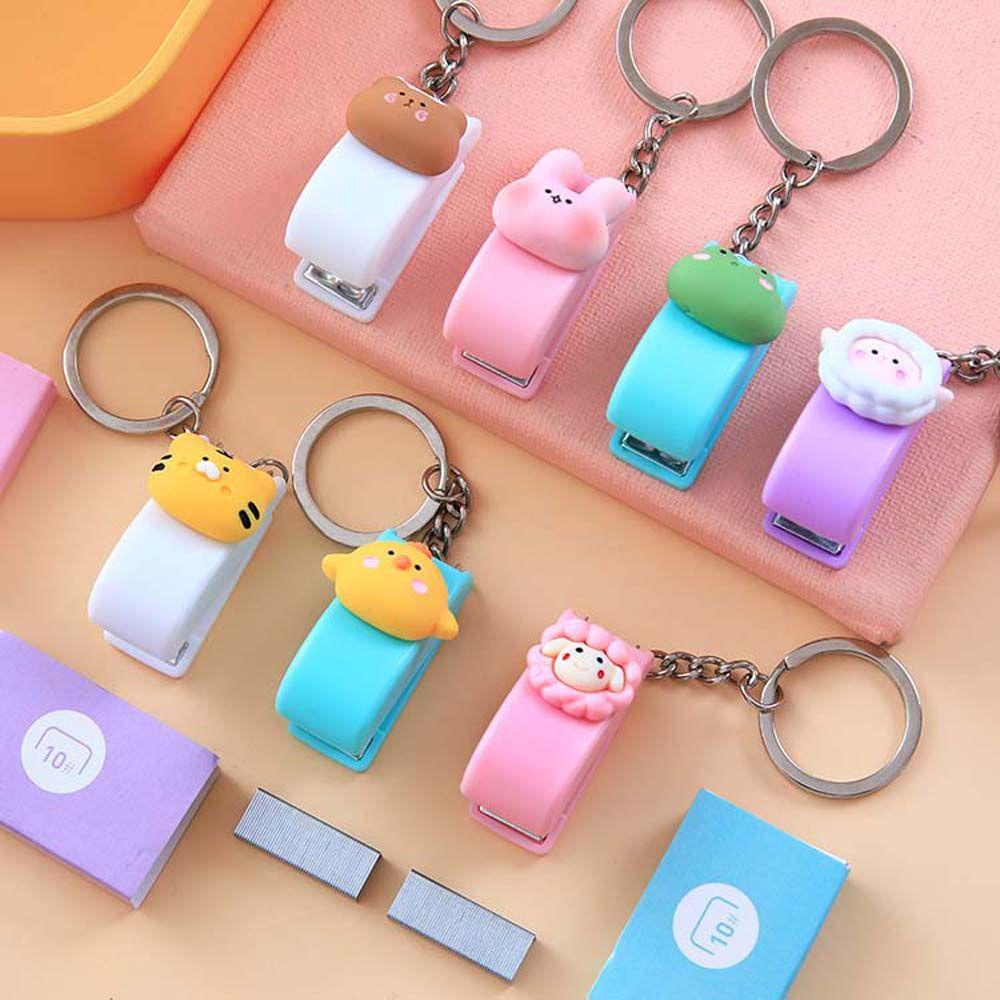 Mxbeauty Stapler Kreatif Logam Kunci Ring Liontin Mini Perlengkapan Siswa Ukuran10 Staples Stapler Mini