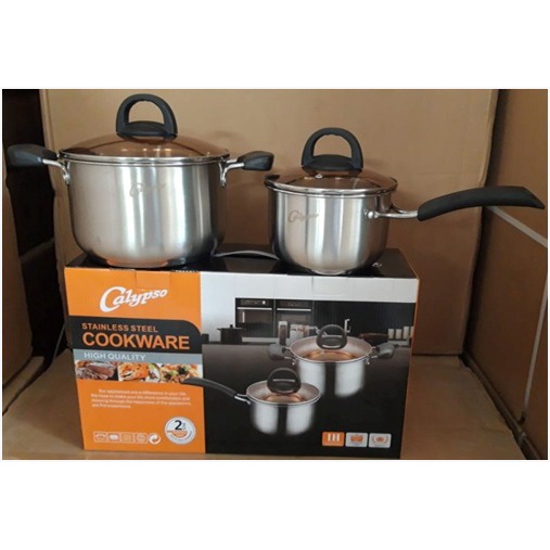 Cookware Set Stenlis Tutup Kaca Calypso C477 Isi 2pcs /Saucepan/Panci ORIGINAL